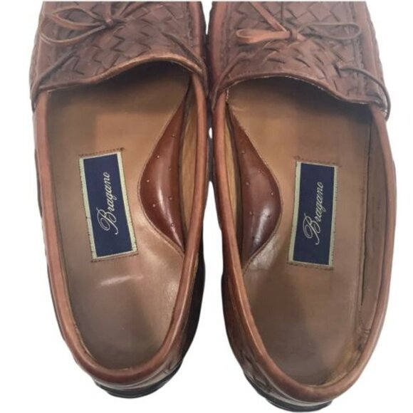 BRAGANO‎ Men\'s Brown Woven Leather Slip On Driving Loafer Shoes Size US 8 1/2M